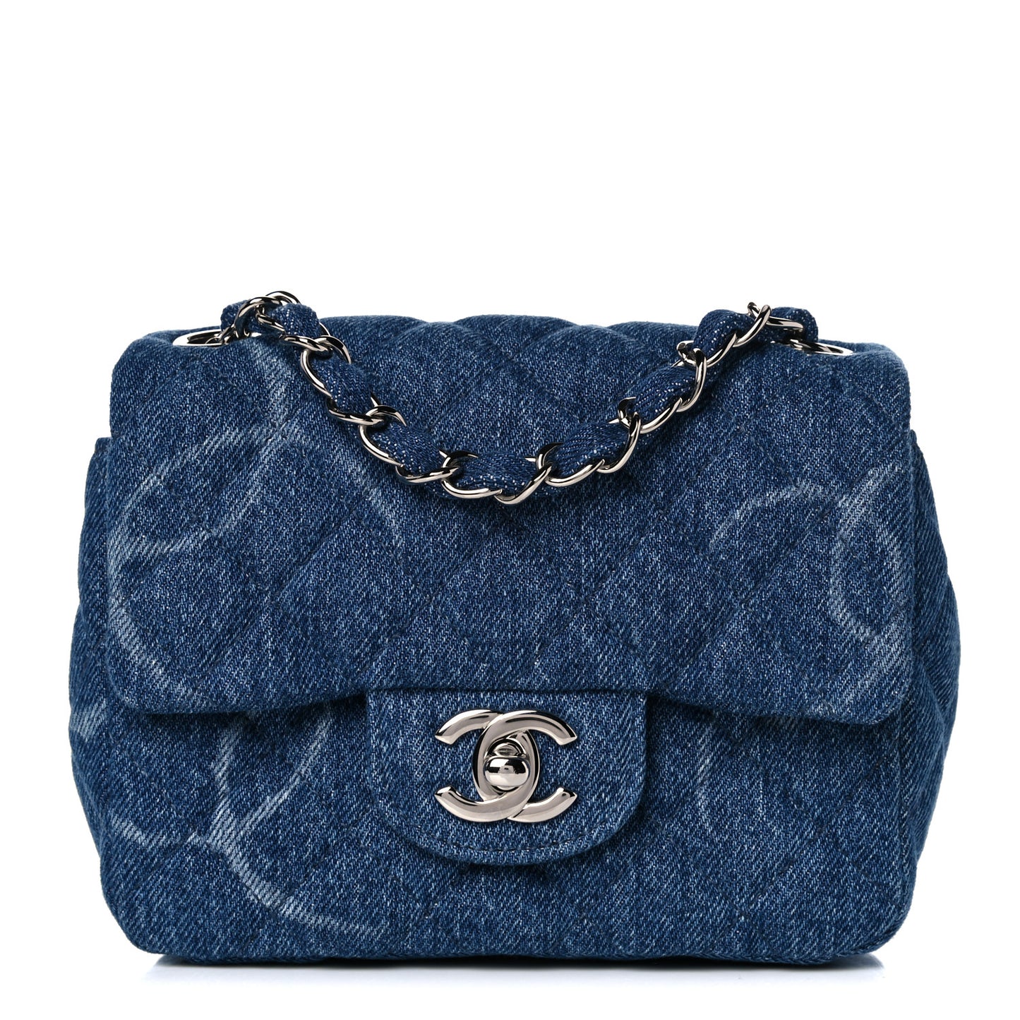 Denim CC Quilted Mini Square Flap Blue