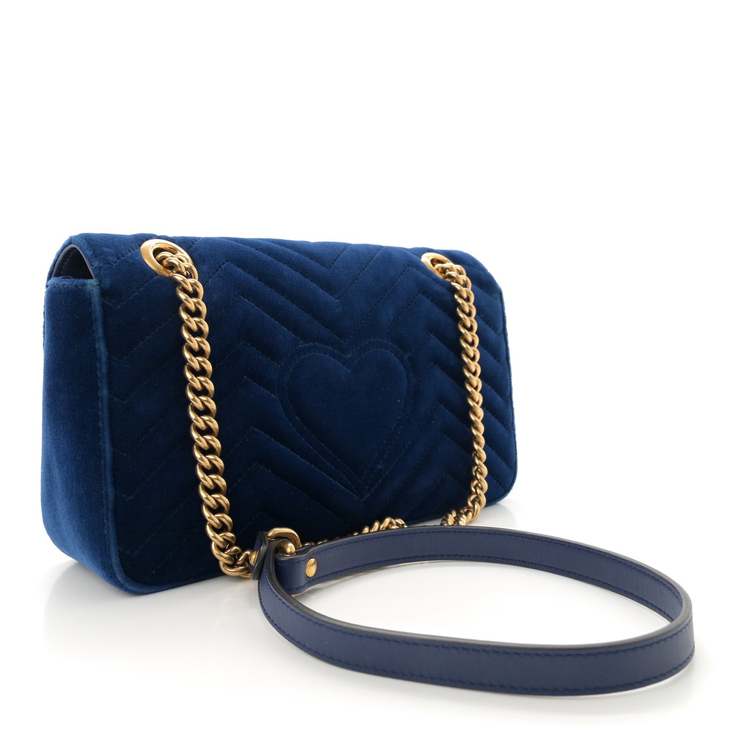 Velvet Matelasse Small GG Marmont Shoulder Bag Cobalt Blue