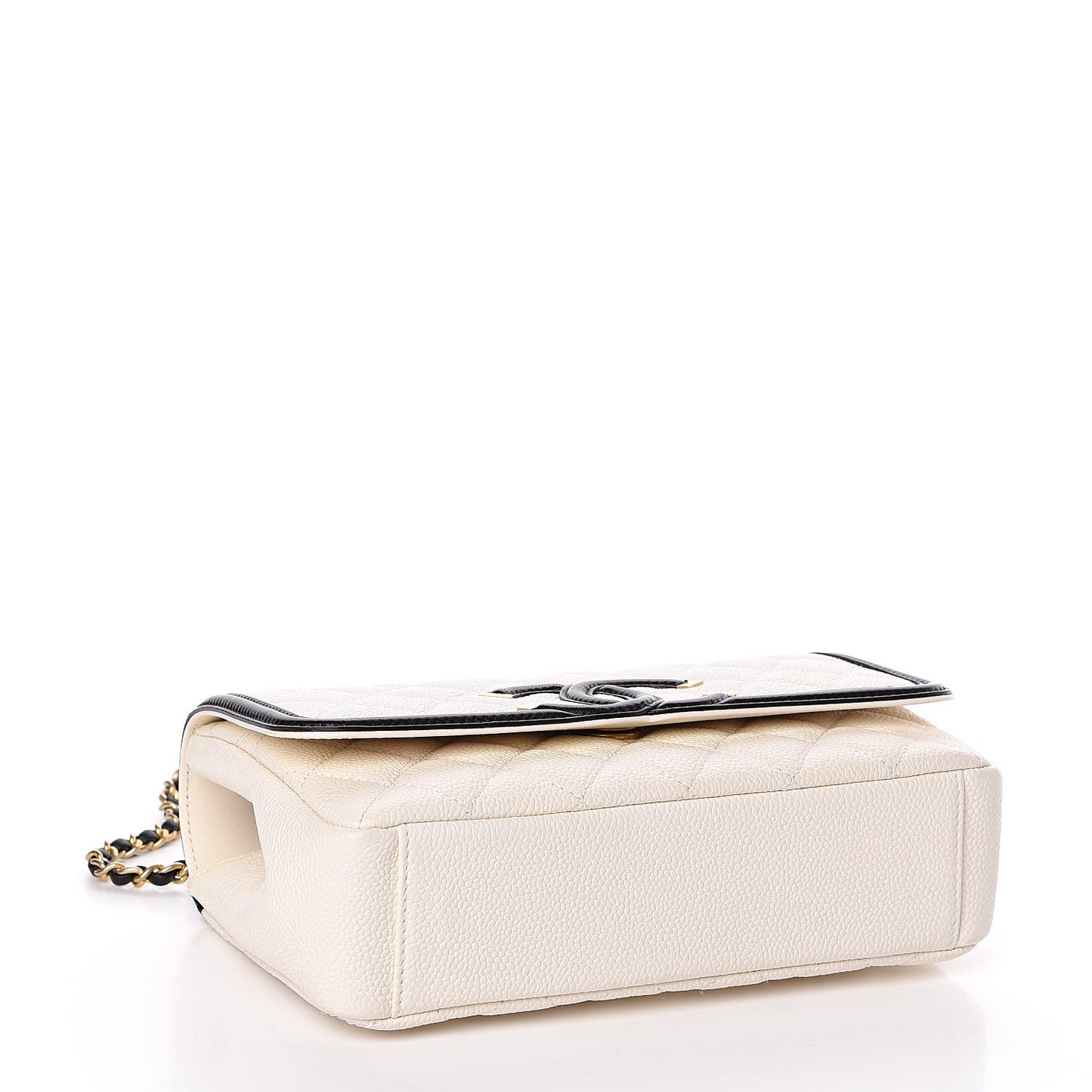 Caviar Quilted Small CC Filigree Flap White Black
