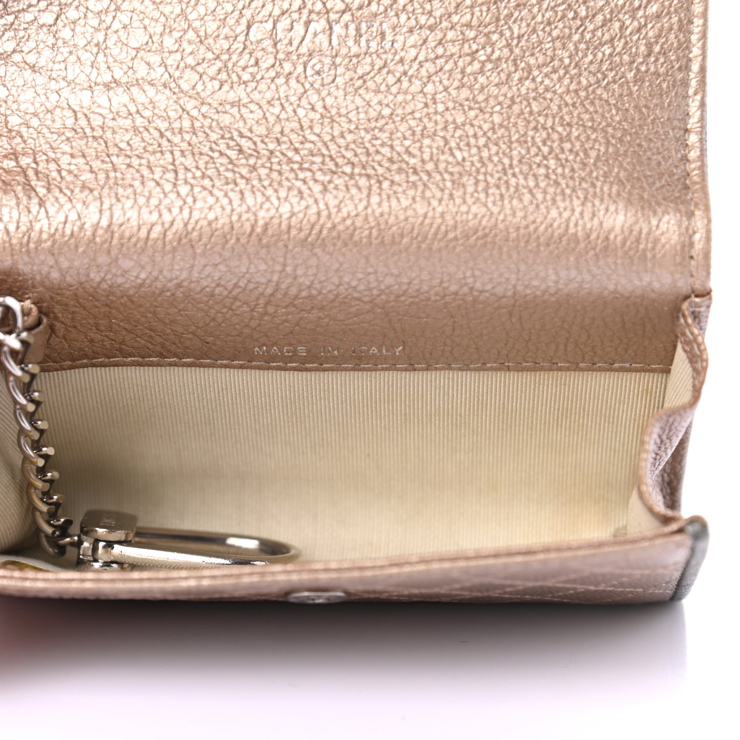 Metallic Calfskin Diamond Stitched Key Holder Case Gold Silver
