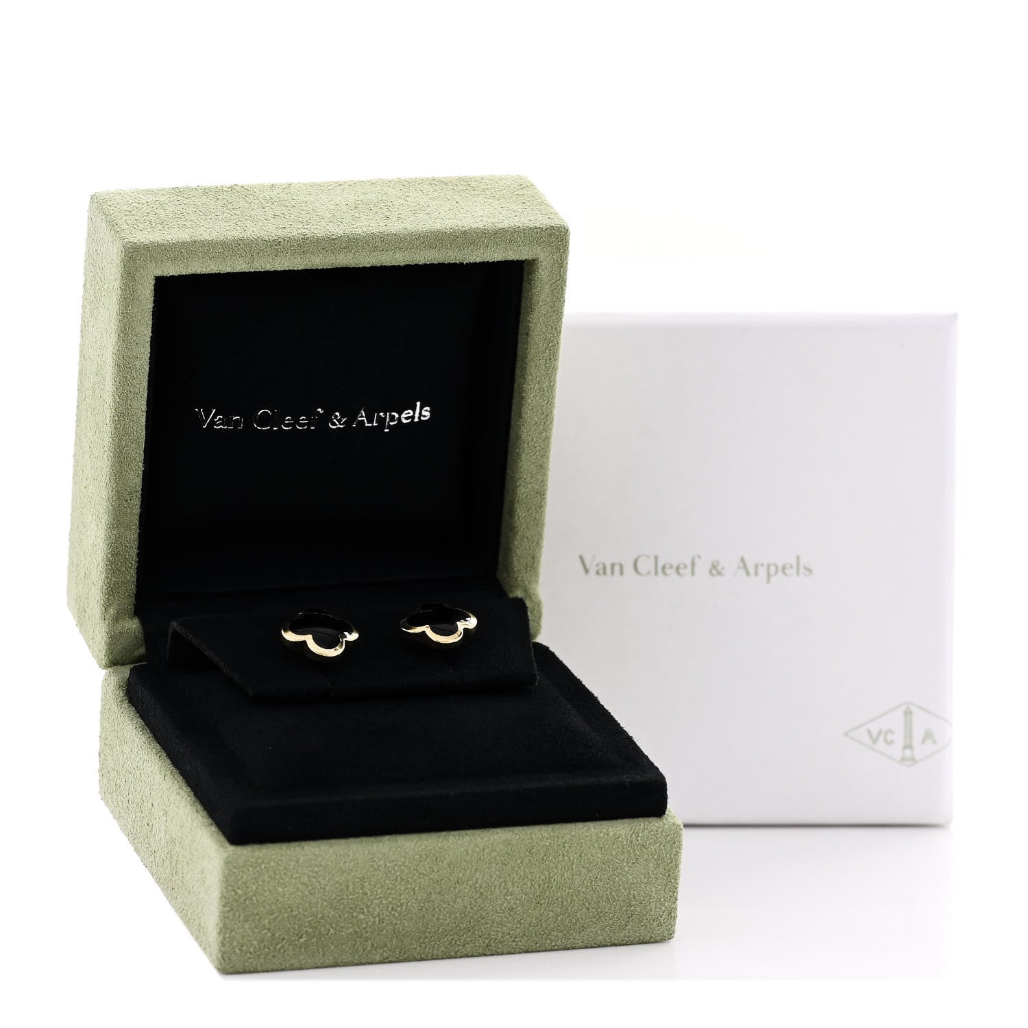 Van Cleef & Arpels 18K Yellow Gold Onyx Pure Alhambra Earrings 6 of 6