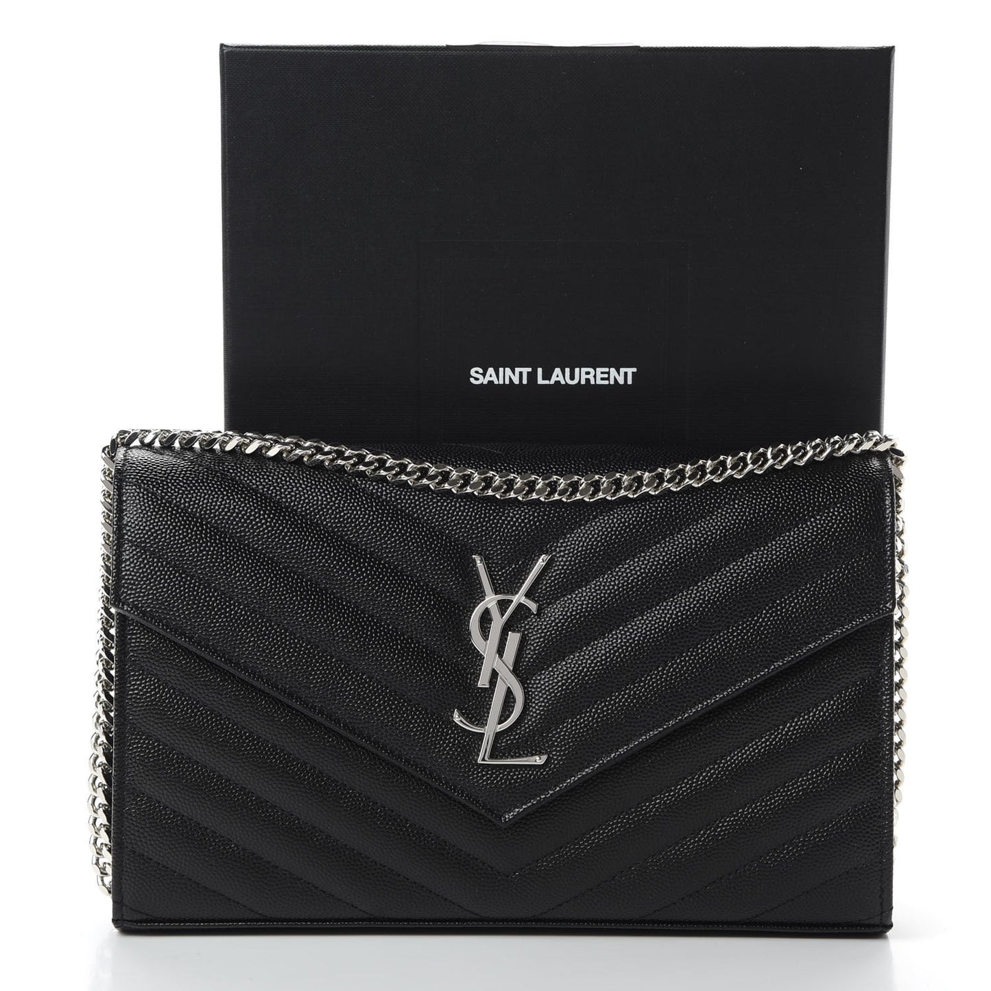 Grain De Poudre Matelasse Chevron Monogram Chain Wallet Black