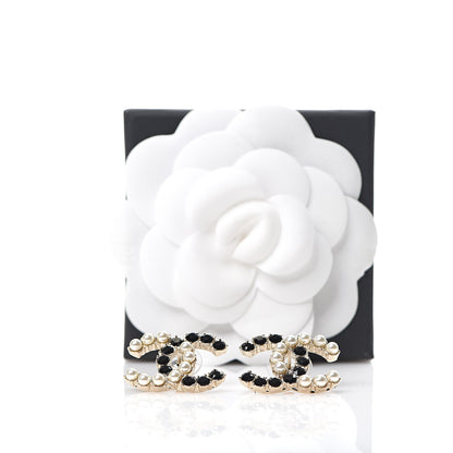 Chanel Resin Pearl CC Dazzling Domino Earrings Gold Black 5 of 5