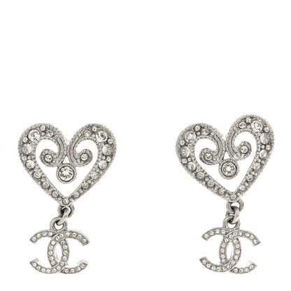 Chanel Crystal CC Heart Drop Earrings Silver 1 of 5