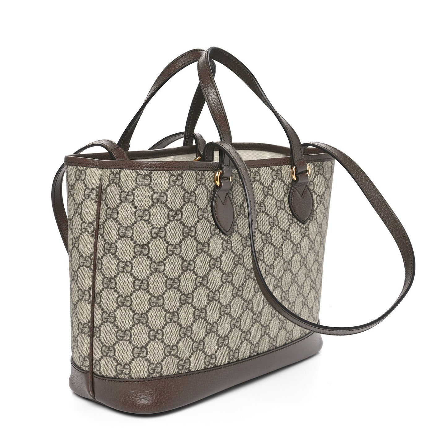 GG Supreme Monogram Textured Calfskin Small Ophidia Shoulder Tote Bag Beige Ebony New Acero