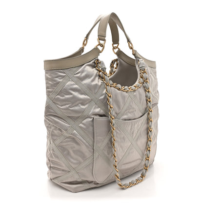 Chanel Nylon Grosgrain Quilted Lifestyle Shopping Bag Grey 4 of 12