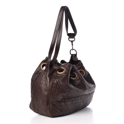 Christian Dior Lambskin Cannage Drawstring Bag Dark Brown 3 of 13