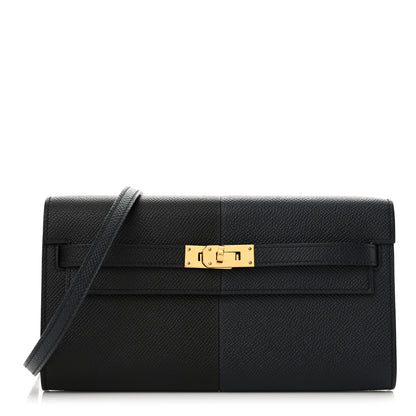 Hermes Epsom Casaque Kelly Wallet To Go Black Bleu Indigo Bleu Frida 1 of 12