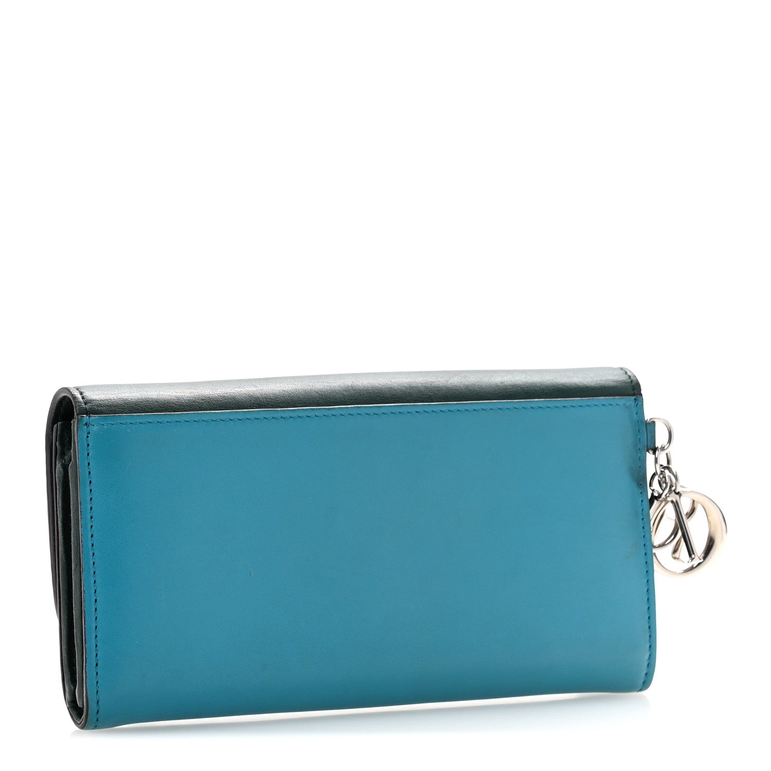 Christian Dior Smooth Calfskin Bicolor Diorissimo Long Wallet Turquoise Dark Green 3 of 11