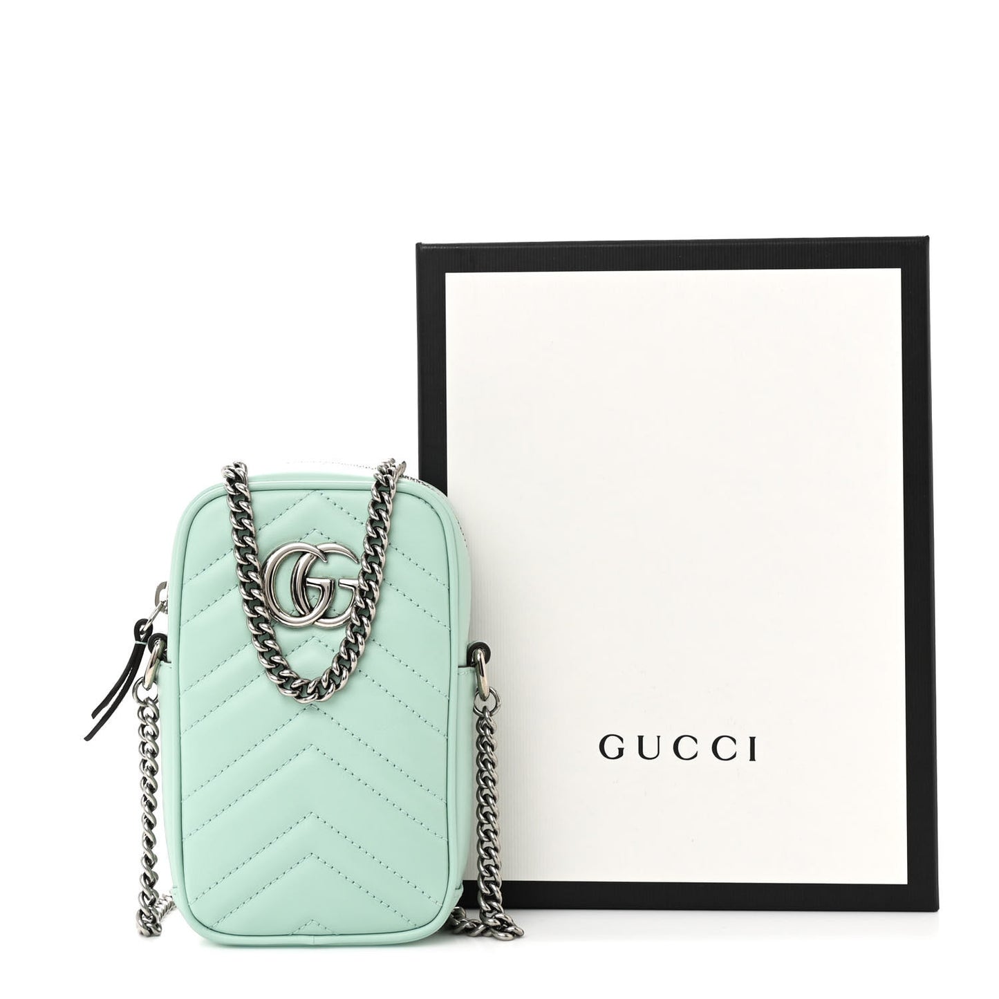 Calfskin Matelasse Mini GG Marmont Crossbody Bag Water Green