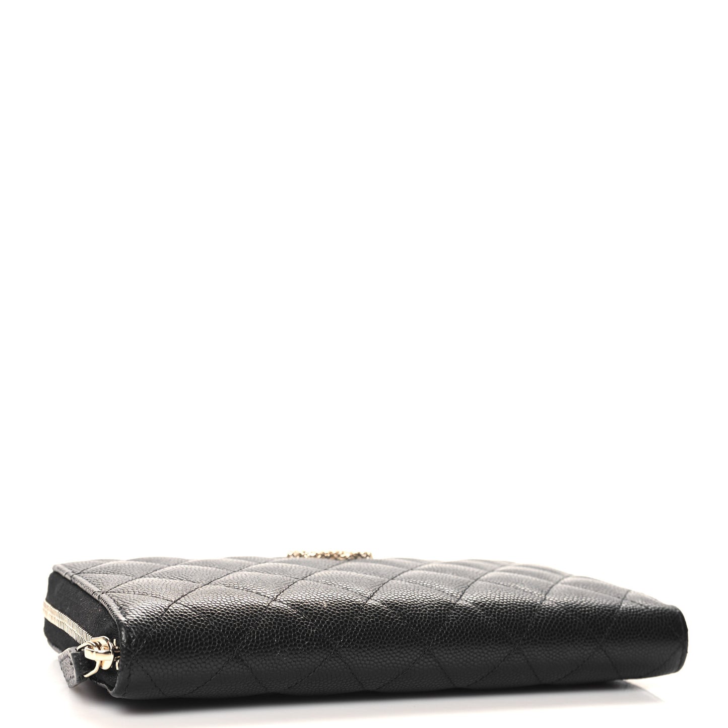 Caviar Quilted Perforated CC Long Zipped Wallet Black