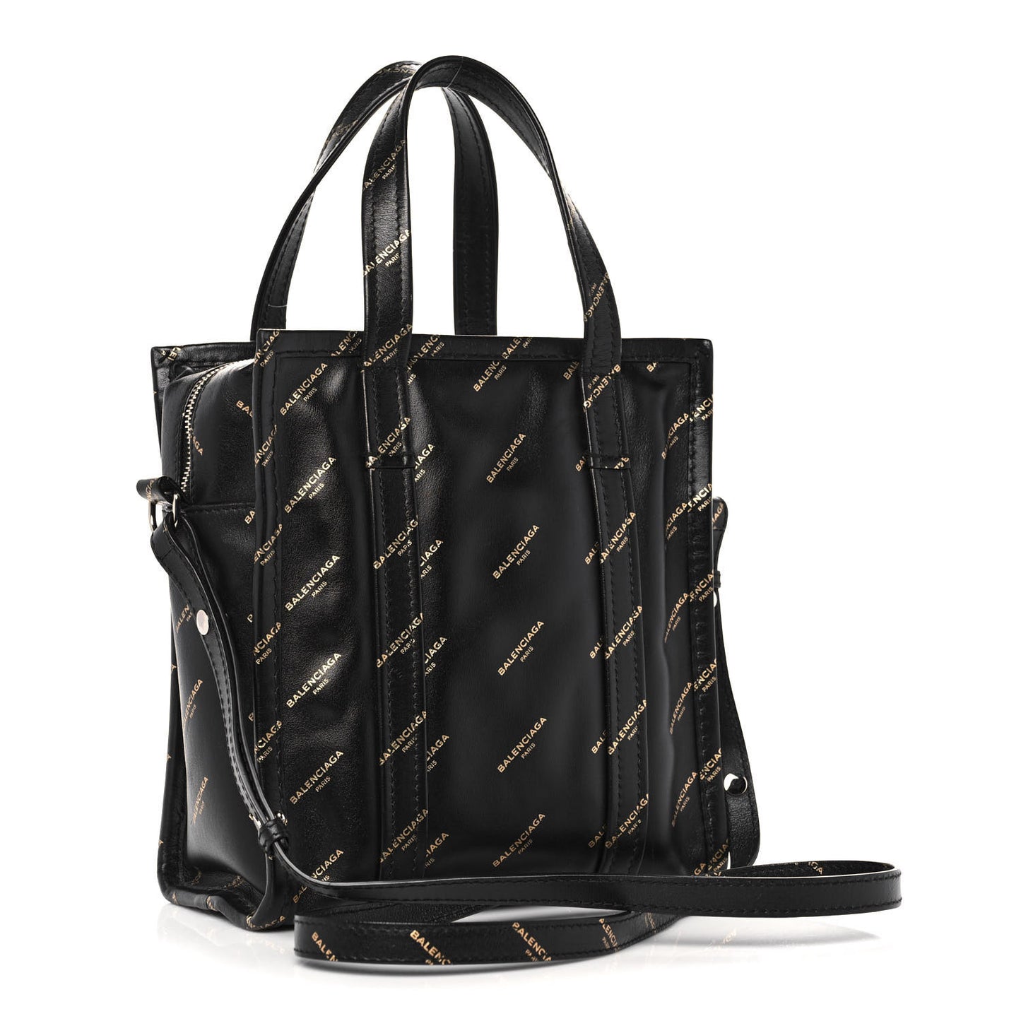 Calfskin Allover Logo XS Bazar Shopper Tote Black Gold