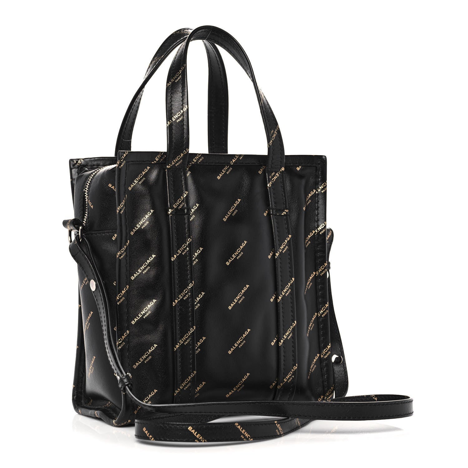 Balenciaga Calfskin Allover Logo XS Bazar Shopper Tote Black Gold 2 of 16