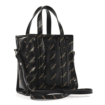 Balenciaga Calfskin Allover Logo XS Bazar Shopper Tote Black Gold 2 of 16