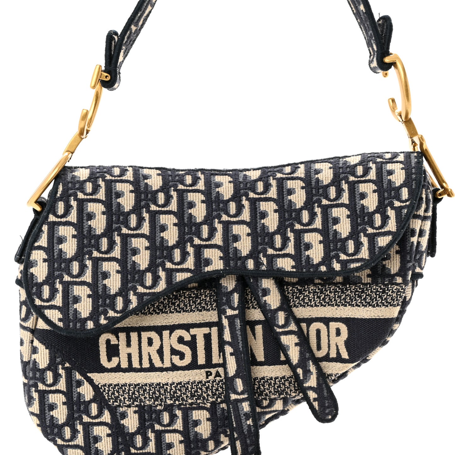 Oblique Embroidered Saddle Bag Blue