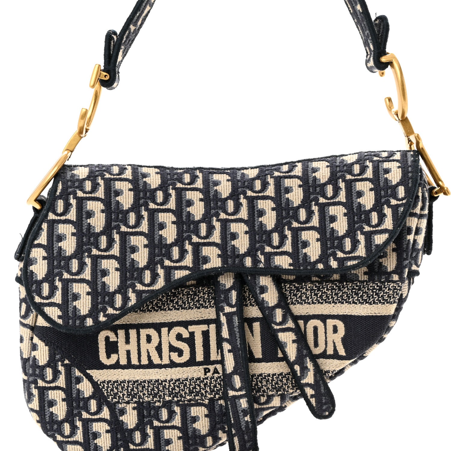 Christian Dior Oblique Embroidered Saddle Bag Blue 8 of 11