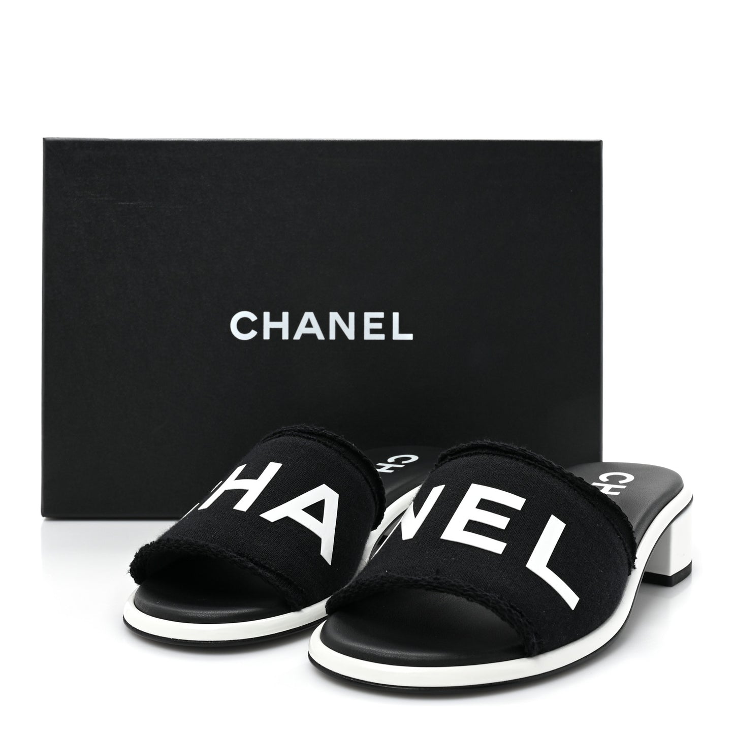 Cotton Logo Mule Sandals 35 Black White