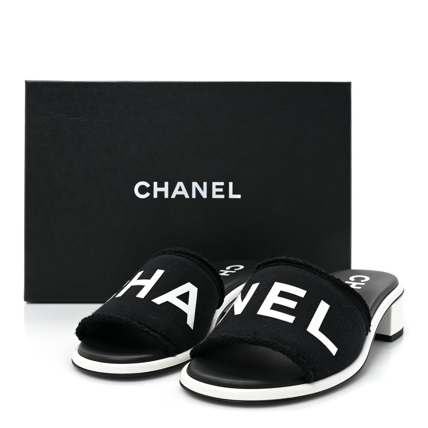 Chanel Cotton Logo Mule Sandals 35 Black White 11 of 11