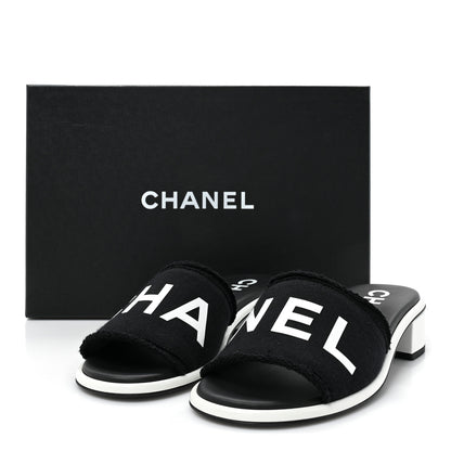Chanel Cotton Logo Mule Sandals 35 Black White 11 of 11