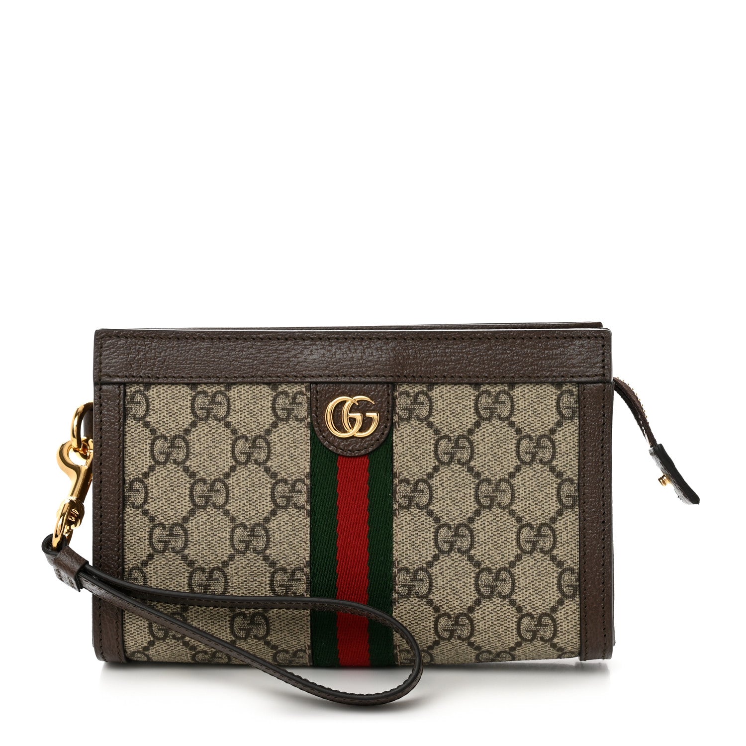 Gucci GG Supreme Monogram Web Ophidia Wristlet Brown 1 of 7
