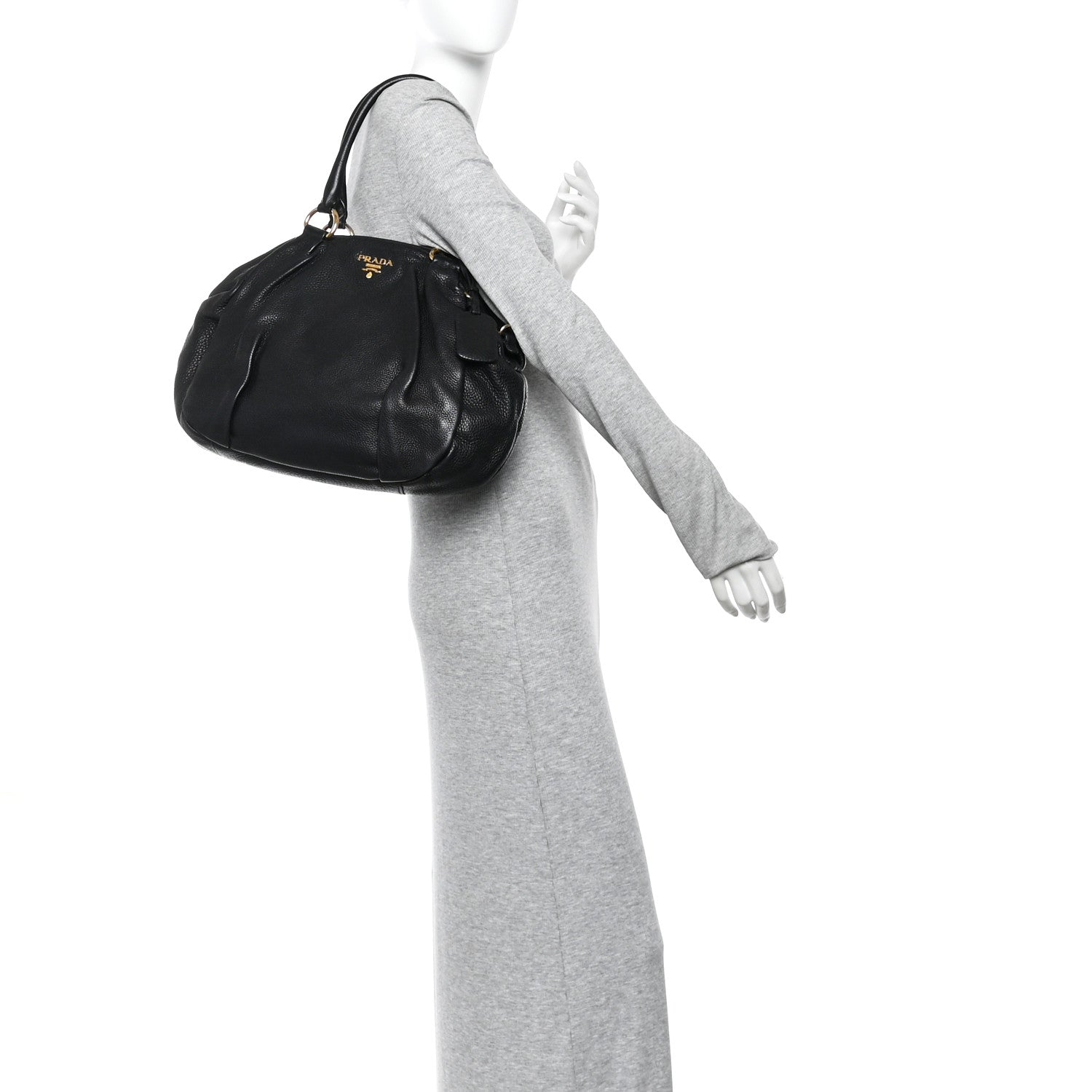 Prada Vitello Daino Shoulder Bag Black 2 of 9