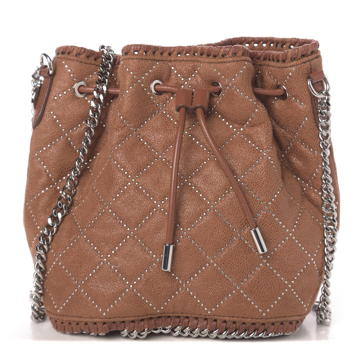 Shaggy Deer Small Falabella Quilted Studded Bucket Bag Brandy