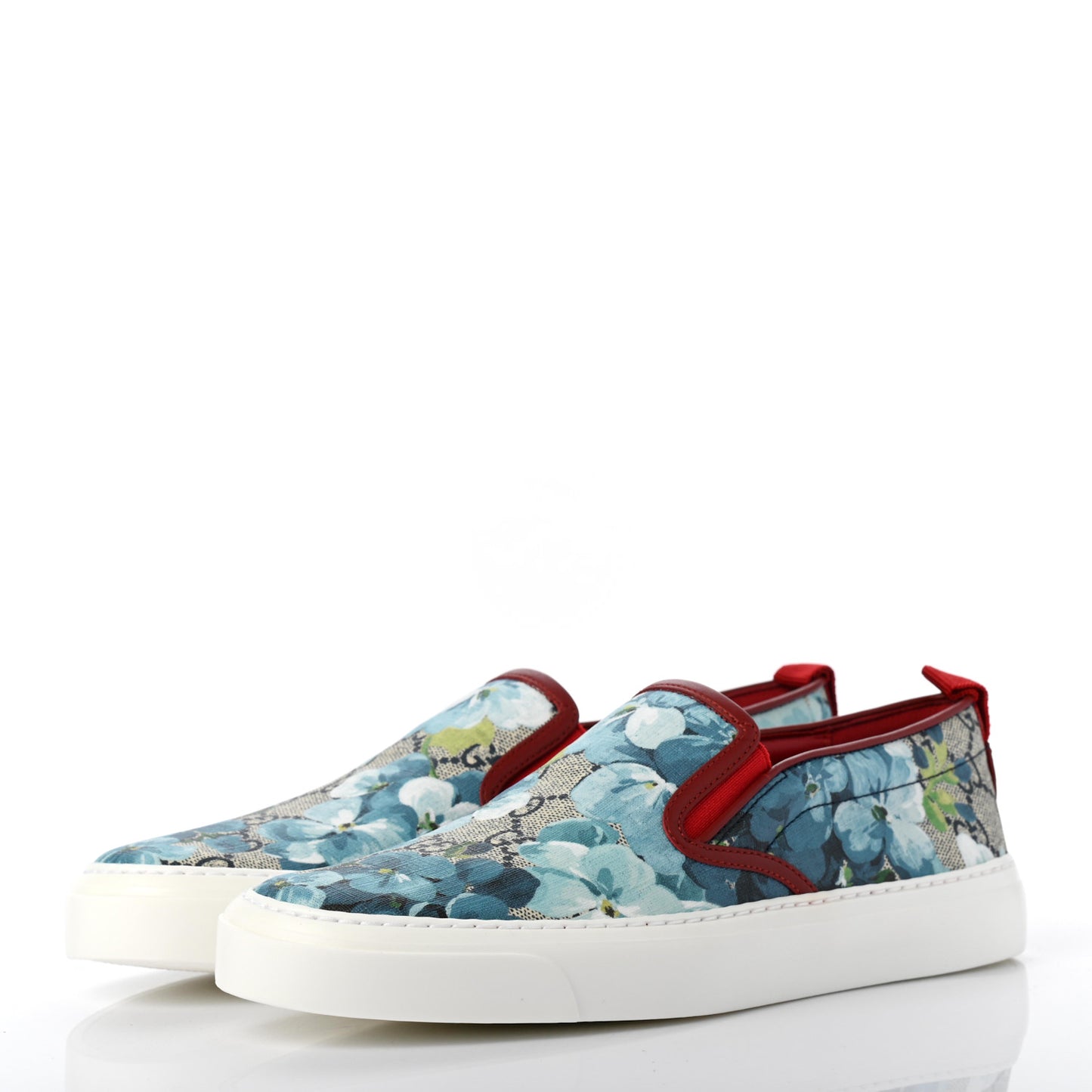GG Supreme Monogram Blooms Womens Slip On Sneakers 38 Beige Blue Navy Red