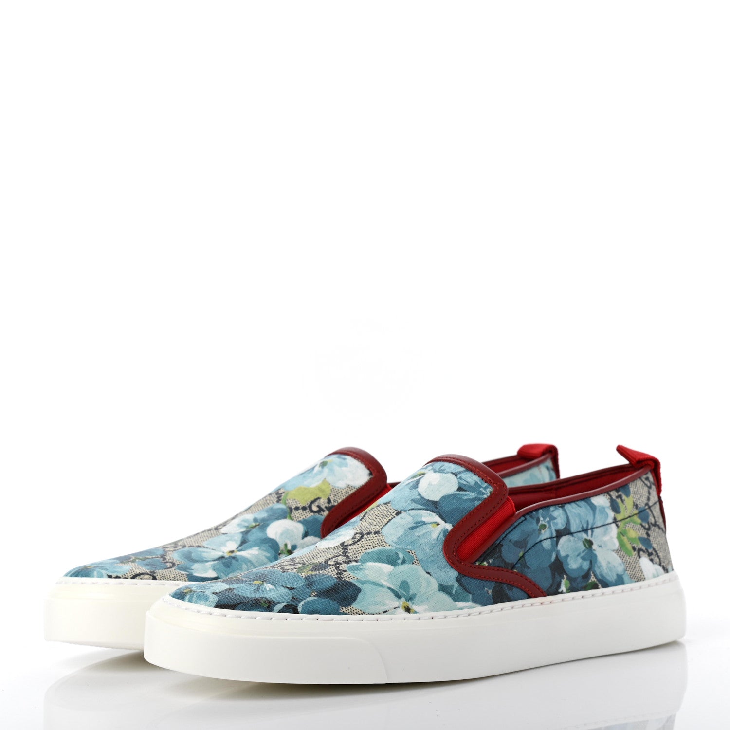 Gucci GG Supreme Monogram Blooms Womens Slip On Sneakers 38 Beige Blue Navy Red 3 of 8