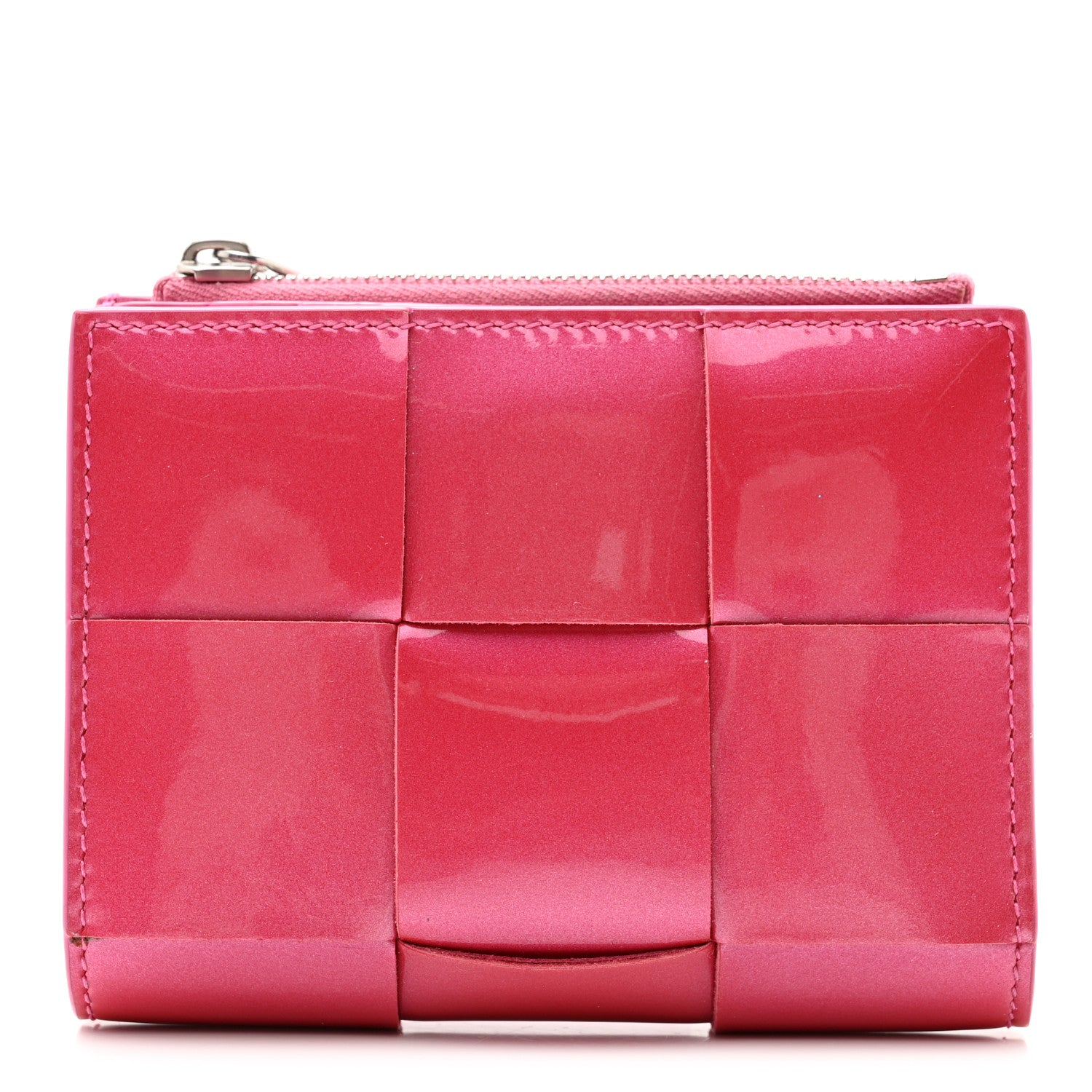 Bottega Veneta Metallic Patent Calfskin Intrecciato Zip Card Holder Pink 1 of 11