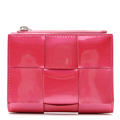 Bottega Veneta Metallic Patent Calfskin Intrecciato Zip Card Holder Pink 1 of 11
