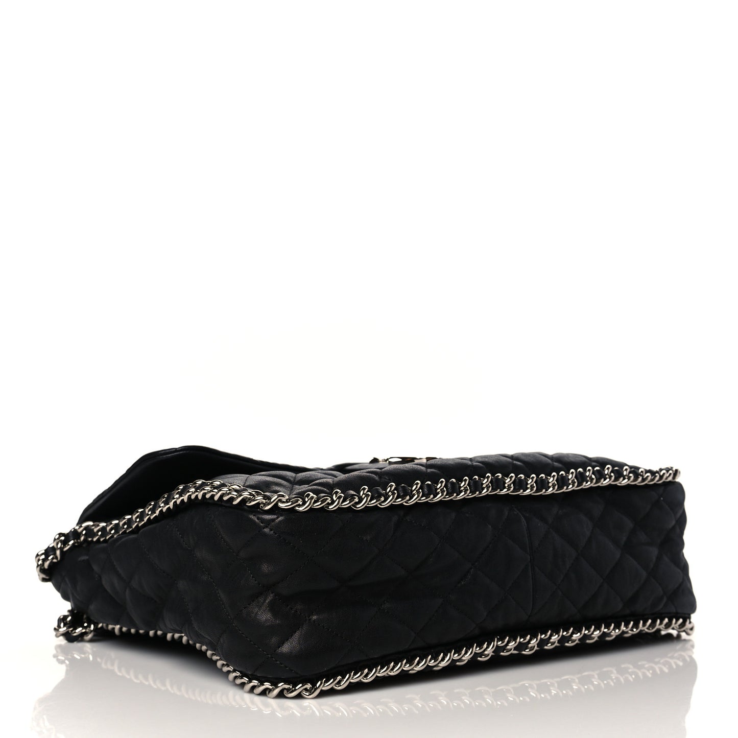 Washed Lambskin Quilted Maxi Chain Around Flap Black