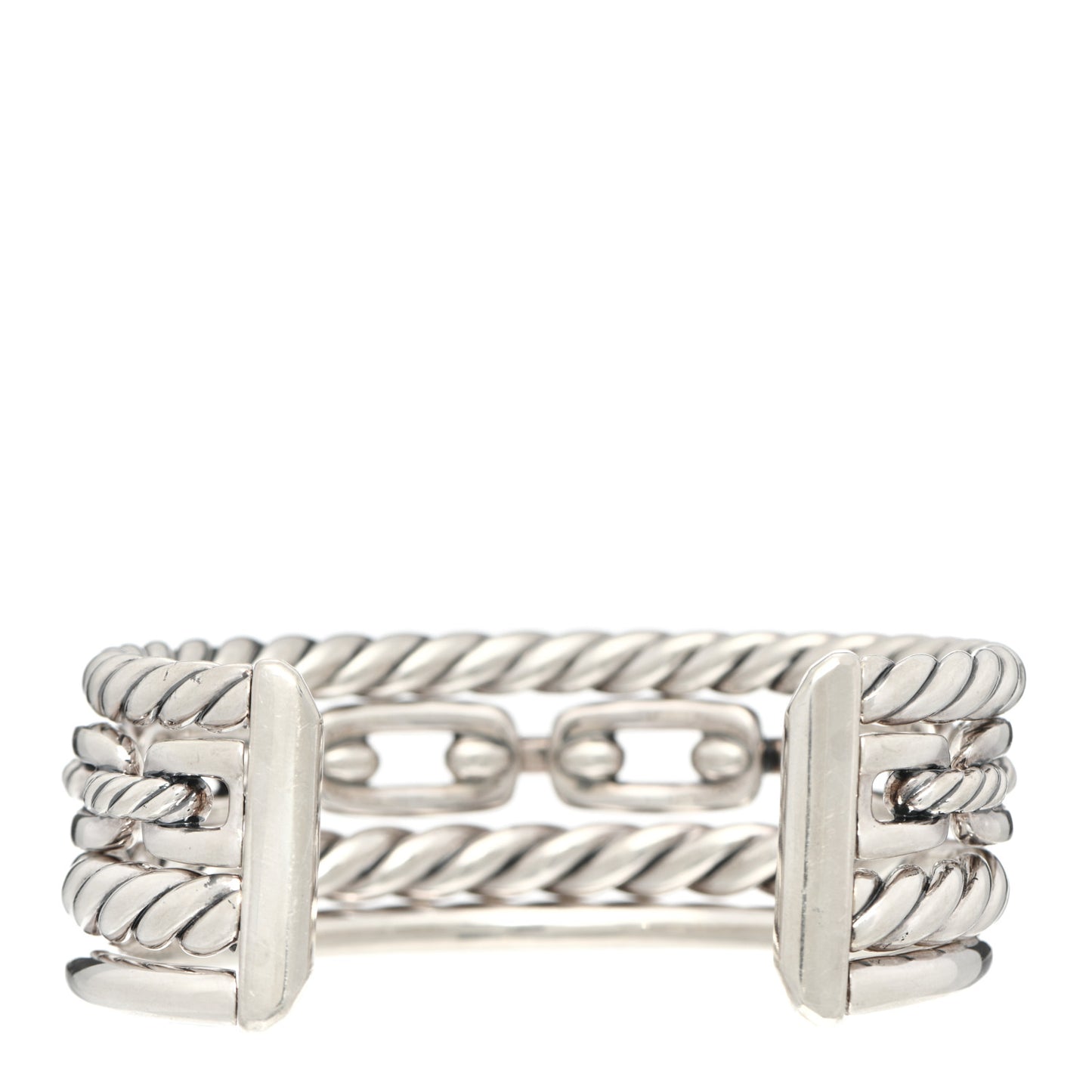 Sterling Silver Diamond Wellesley Link Four-Row Cuff Bracelet