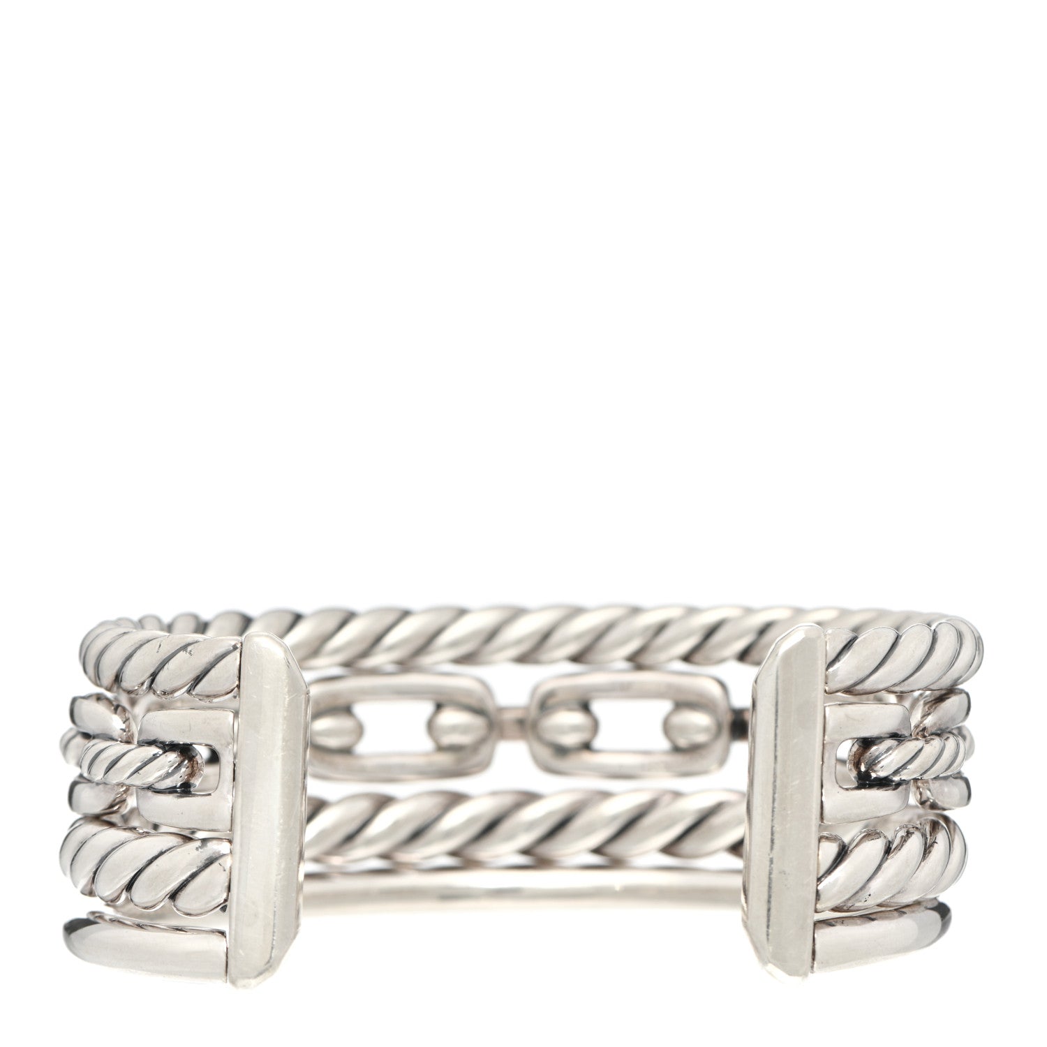 David Yurman Sterling Silver Diamond Wellesley Link Four-Row Cuff Bracelet 3 of 4