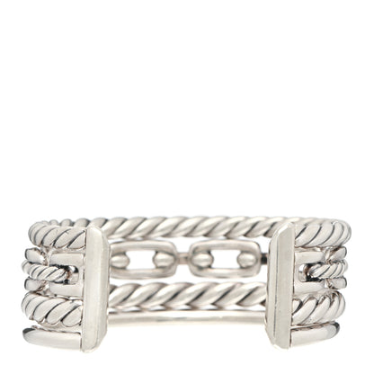 David Yurman Sterling Silver Diamond Wellesley Link Four-Row Cuff Bracelet 3 of 4