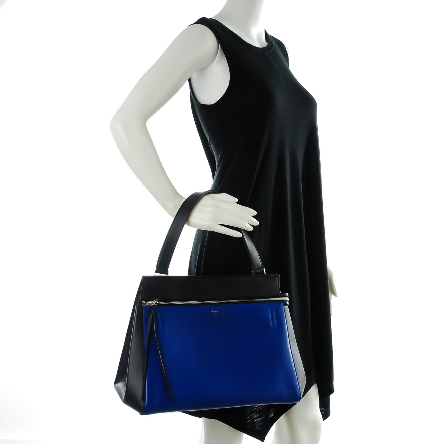 Celine Grained Calfskin Medium Bi-Color Edge Shoulder Bag Indigo Black 2 of 8