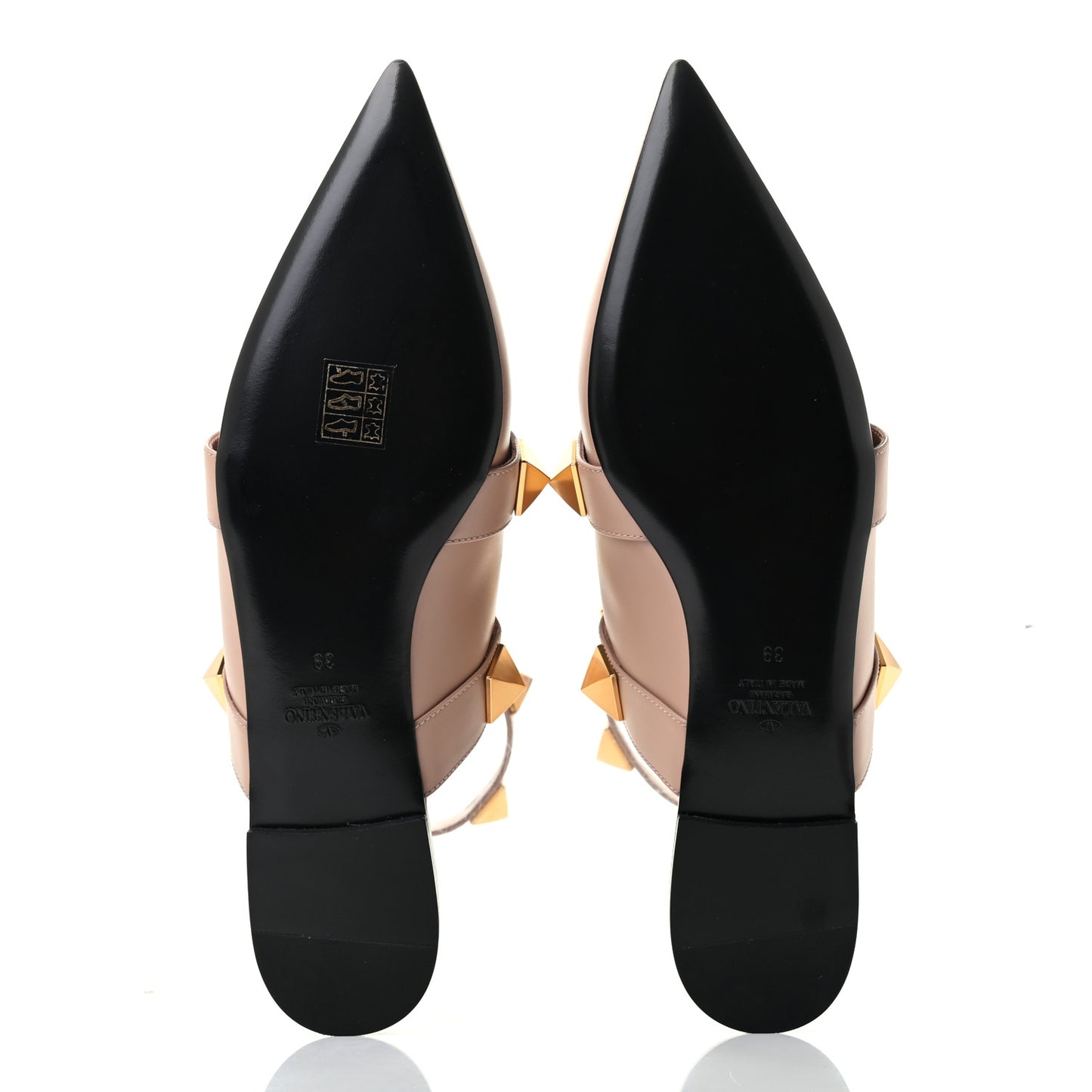 Calfskin Roman Stud Ankle Strap Flat Mules 39 Rose Cannelle