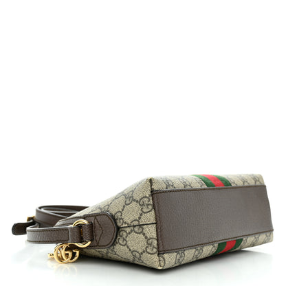 Gucci GG Supreme Monogram Textured Dollar Calfskin Web Small Ophidia Dome Shoulder Bag Beige Ebony New Acero 4 of 15