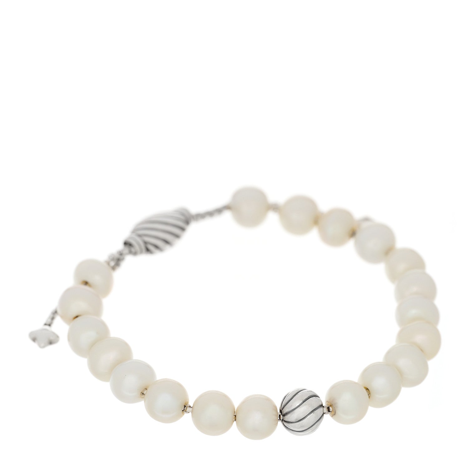 David Yurman Sterling Silver Pearl 8mm Spiritual Beads Adjustable Bracelet 1 of 3