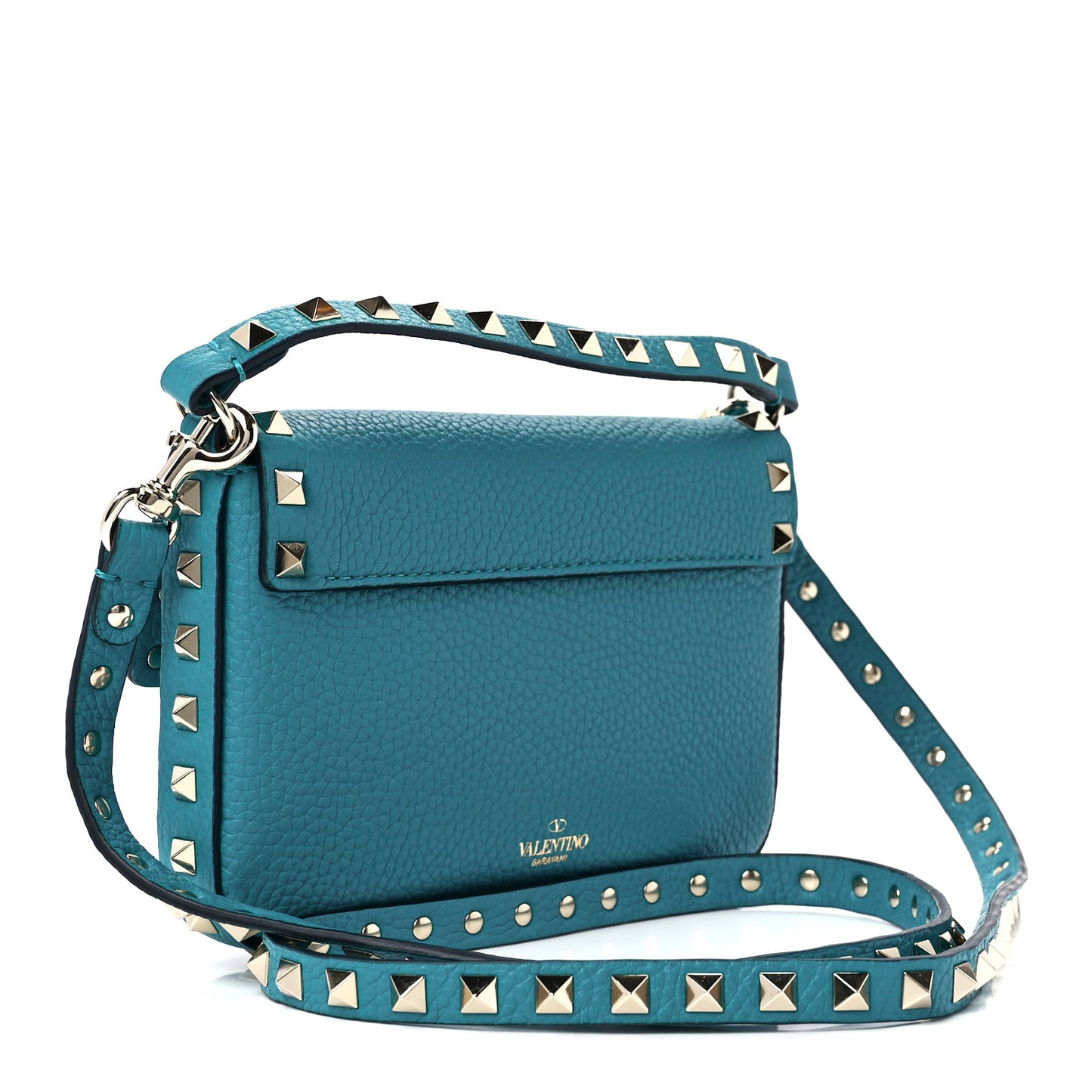 Grainy Calfskin Rockstud Crossbody Pouch Ultra Marine Green