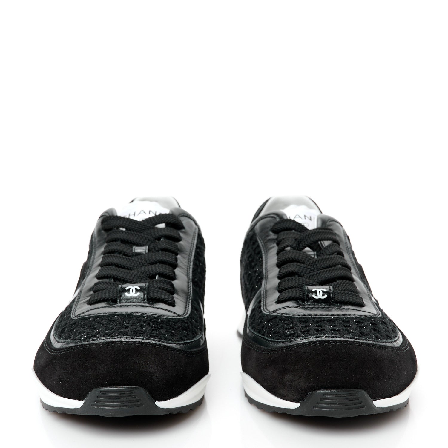 Chanel Tweed Suede Shiny Calfskin CC Sneakers 41 Black 3 of 10
