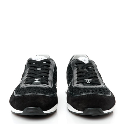 Chanel Tweed Suede Shiny Calfskin CC Sneakers 41 Black 3 of 10