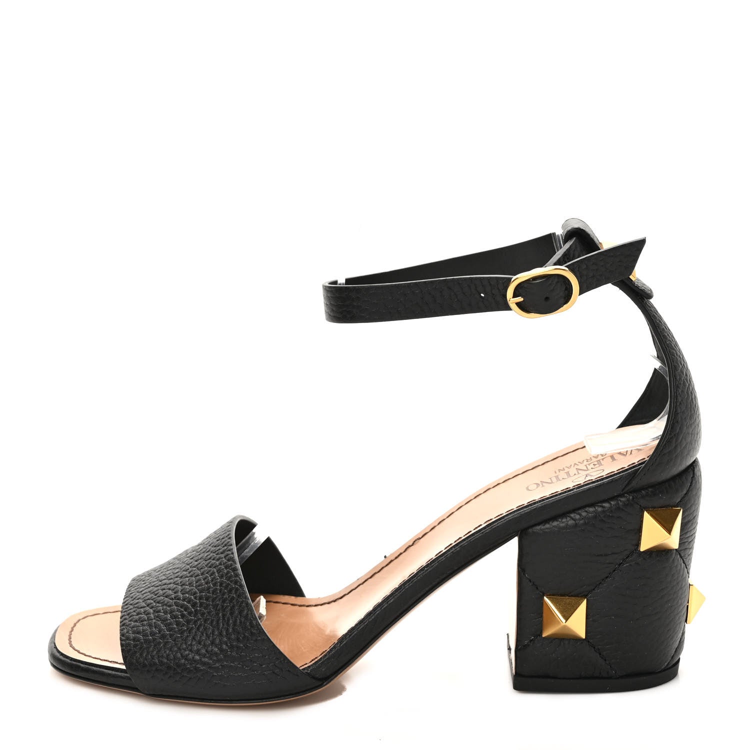Valentino Garavani Grained Calfskin Roman Stud Ankle Strap 75mm Sandals 39 Black 1 of 7
