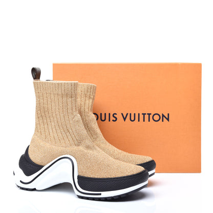 Louis Vuitton Glitter Stretch Textile Monogram LV Archlight Sneaker Boots 37 Gold Black 9 of 9