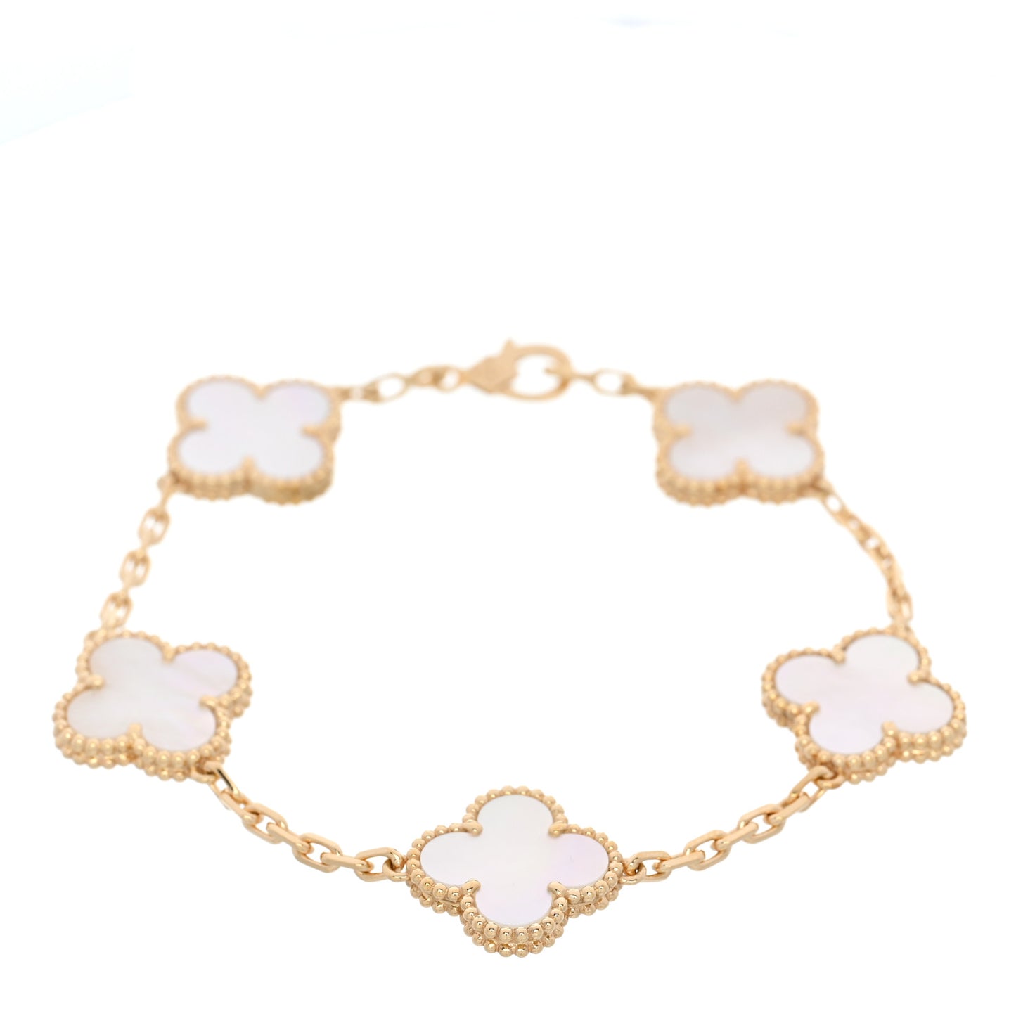 18K Yellow Gold Mother of Pearl 5 Motifs Vintage Alhambra Bracelet