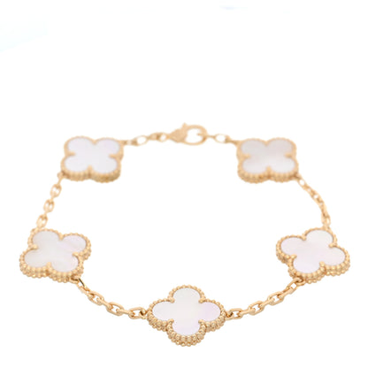 Van Cleef & Arpels 18K Yellow Gold Mother of Pearl 5 Motifs Vintage Alhambra Bracelet 1 of 5