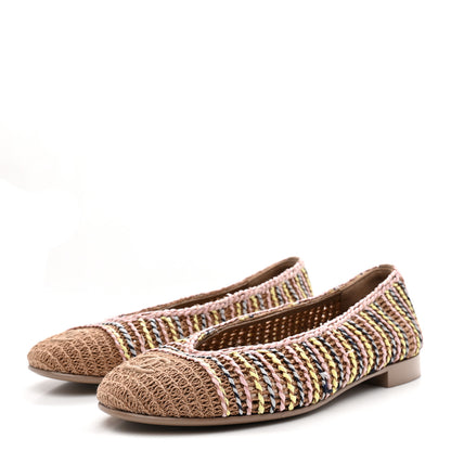 Chanel Raffia CC Cap Toe Ballerina Flats 38.5 Beige Multicolor 4 of 9