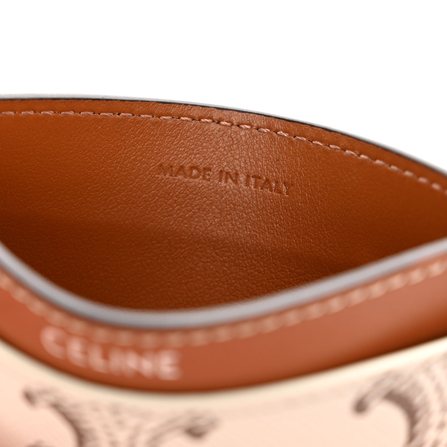 Triomphe Canvas Calfskin Card Holder White Tan