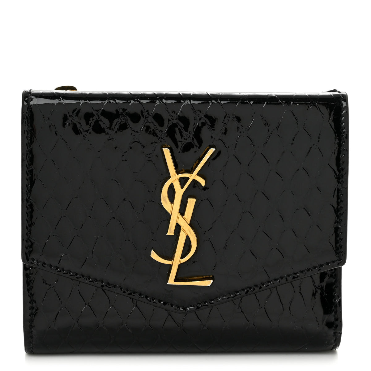 Shiny Calfskin Crocodile Embossed Monogram Uptown Compact Wallet  Black
