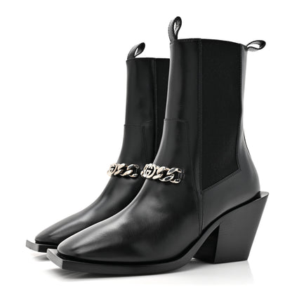 Gucci New Waxed Calfskin Chain Square Toe Boots 35.5 Black 3 of 10