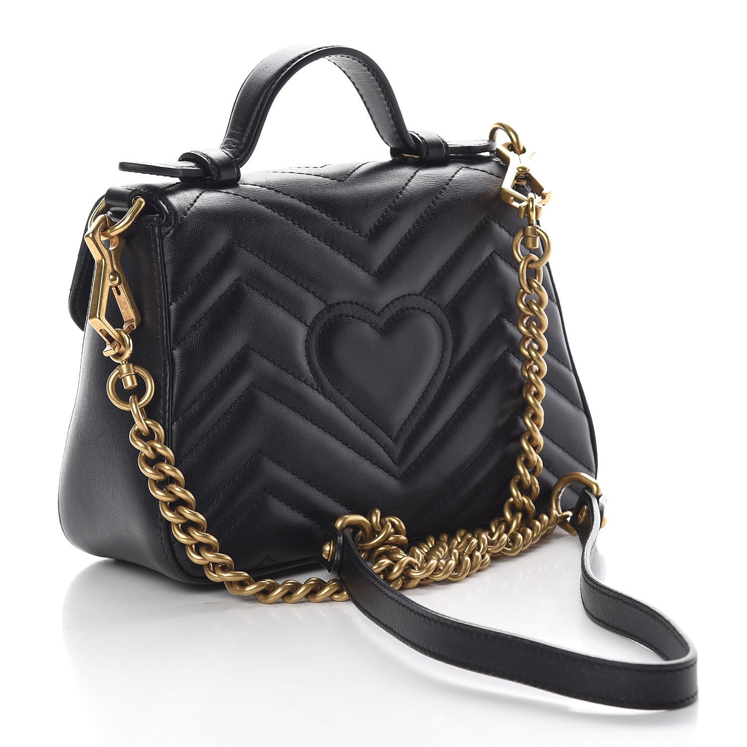 Gucci Calfskin Matelasse Mini GG Marmont Top Handle Shoulder Bag Black 3 of 11